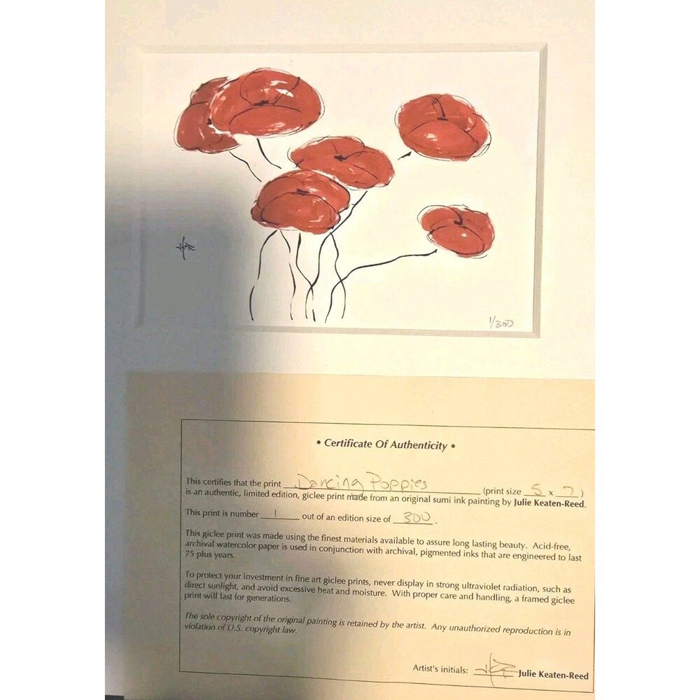 Julie Keaten-Reed 'Dancing Poppies' Signed #1/300 Ltd Ed Giclée Print Framed Art